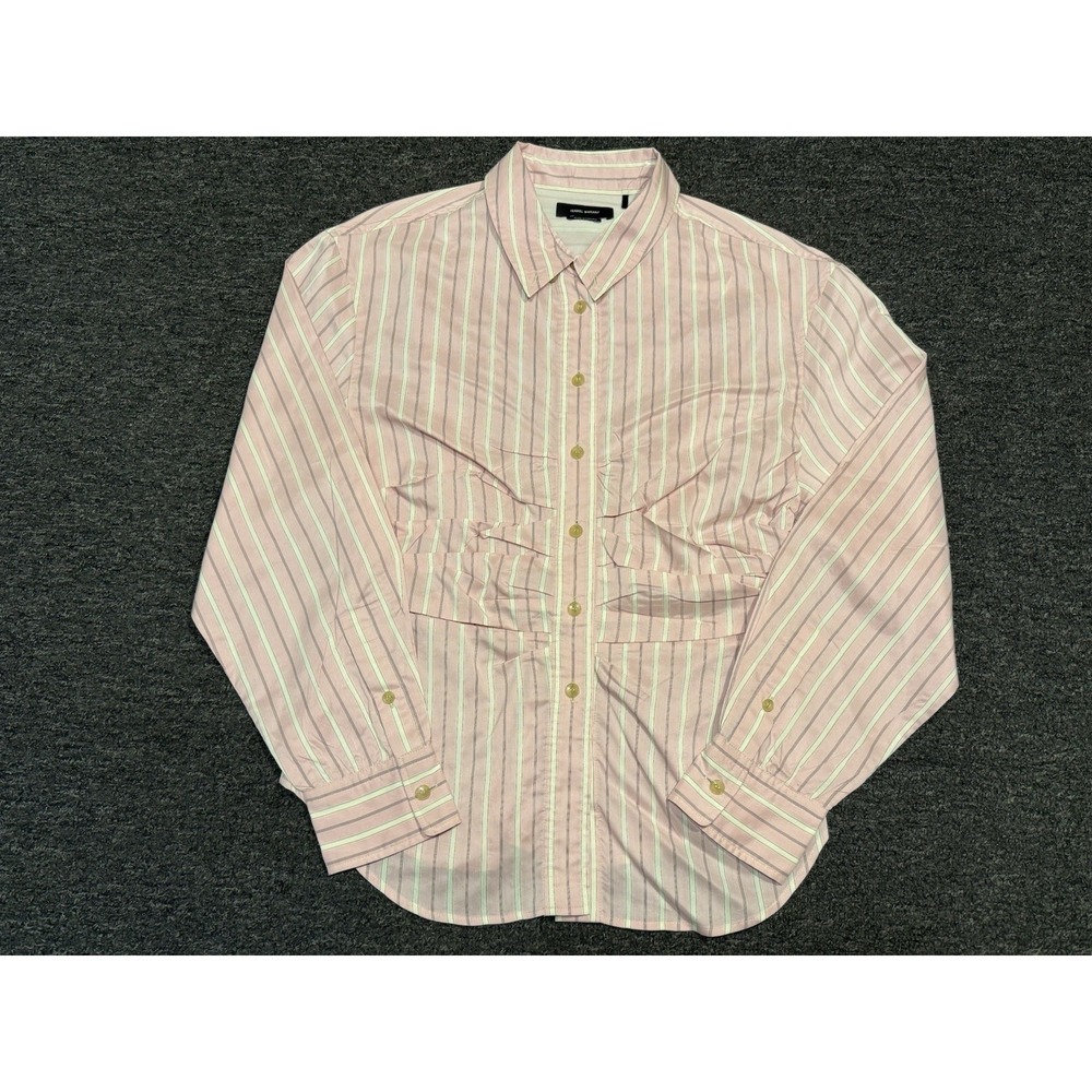 Isabel Marant Pink Striped Button Up Long Sleeve Women's Top Size 44